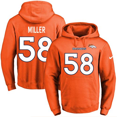 Nike Broncos #58 Von Miller Orange Name & Number Pullover NFL Hoodie